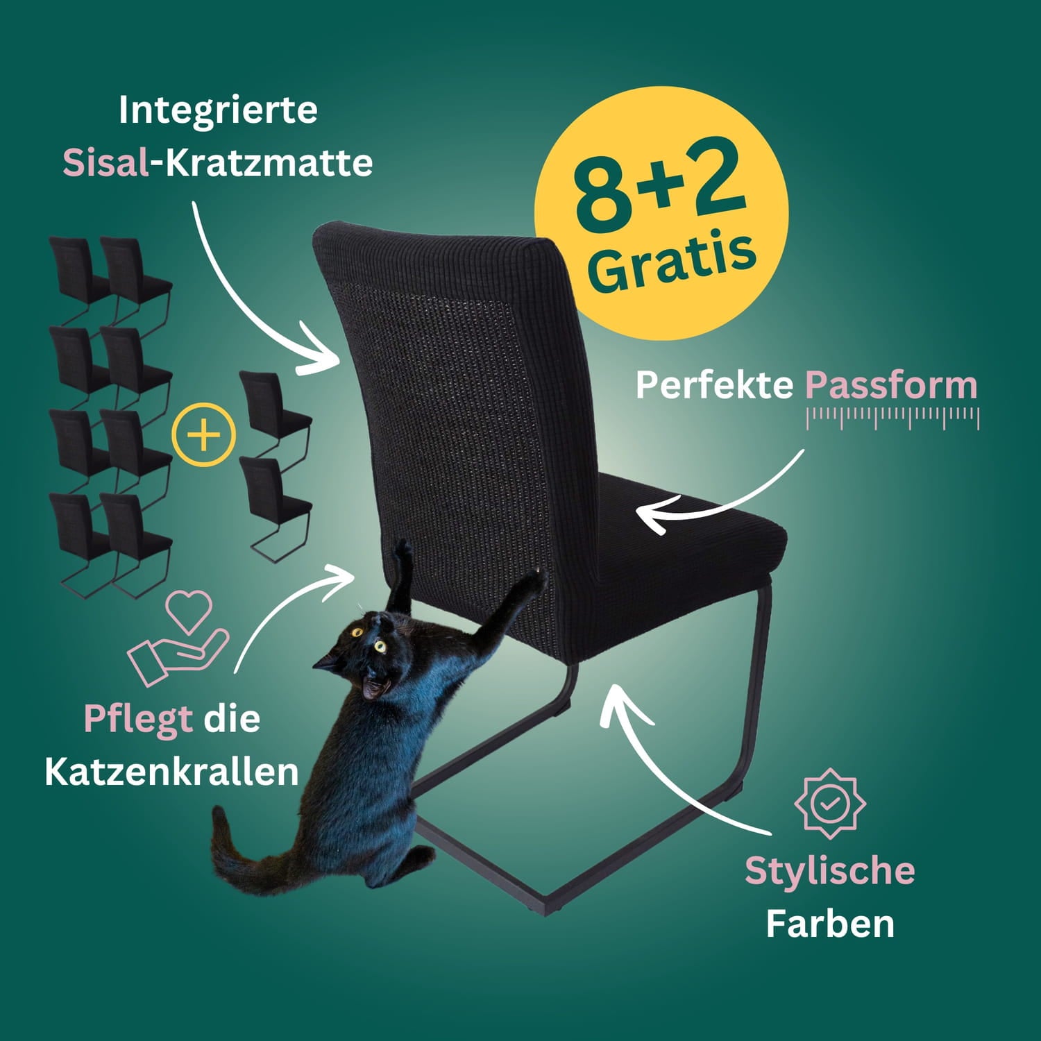 8+2 Gratis: Stuhlhusse mit Sisal Kratzmatte