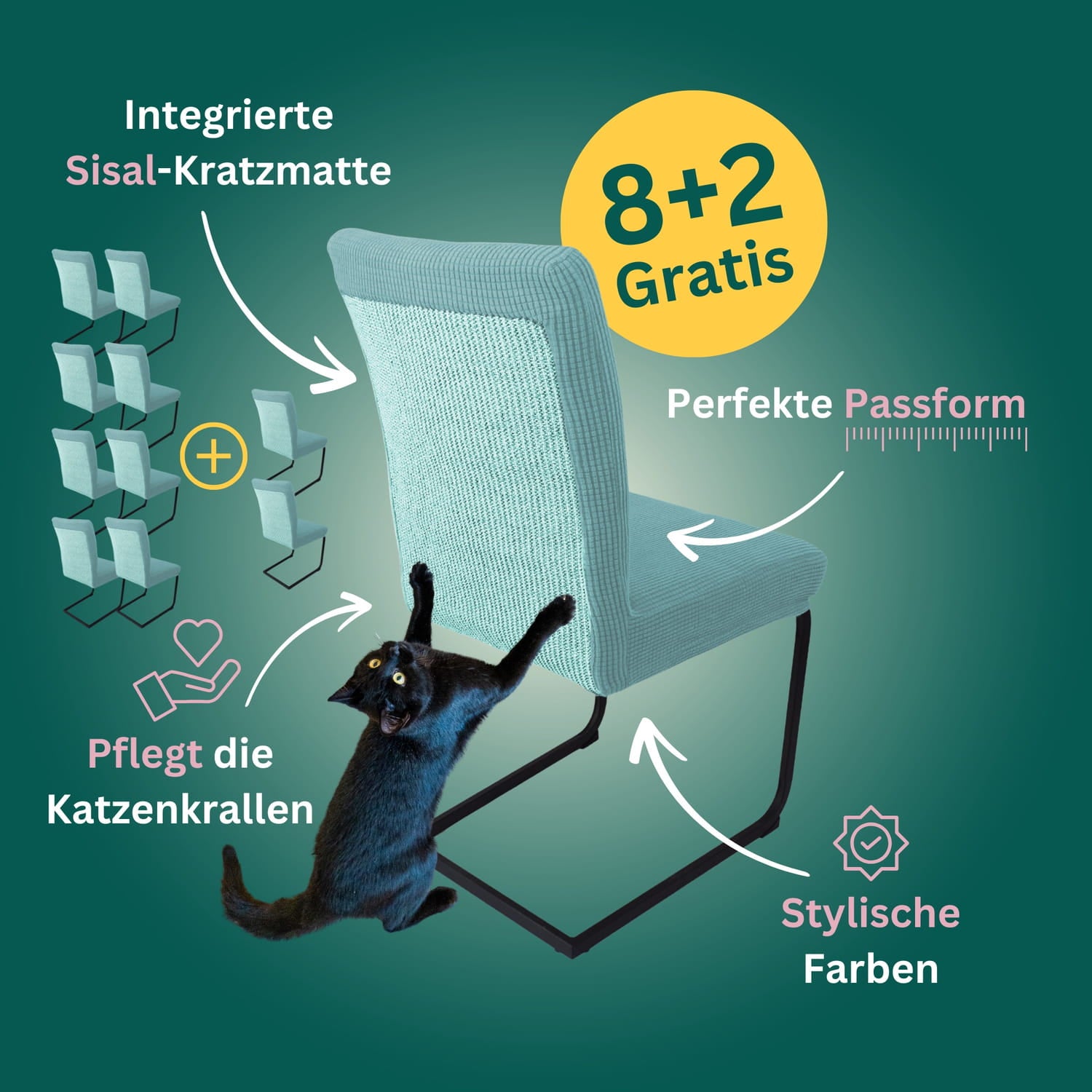 8+2 Gratis: Stuhlhusse mit Sisal Kratzmatte