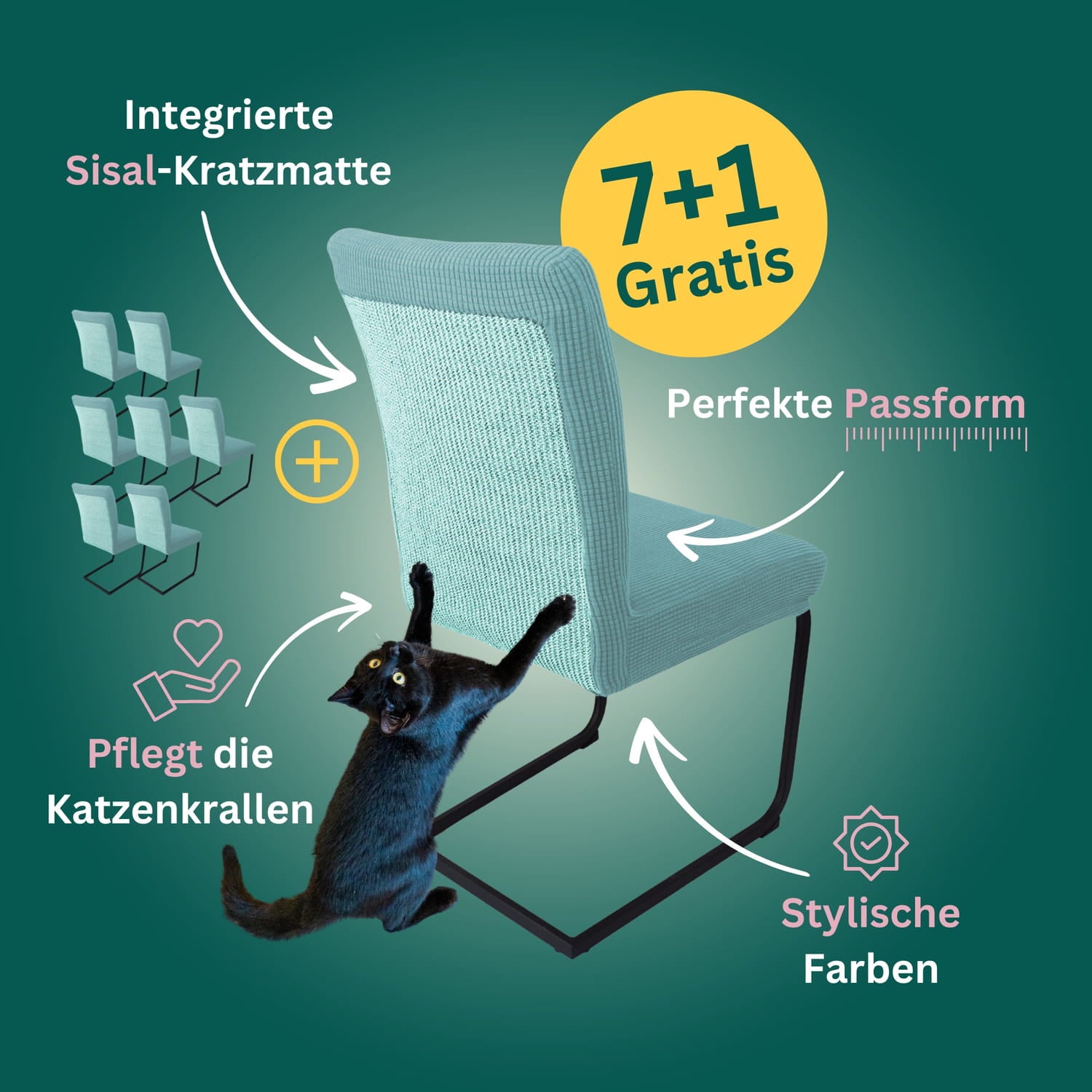 7+1 Gratis: Stuhlhusse mit Sisal Kratzmatte