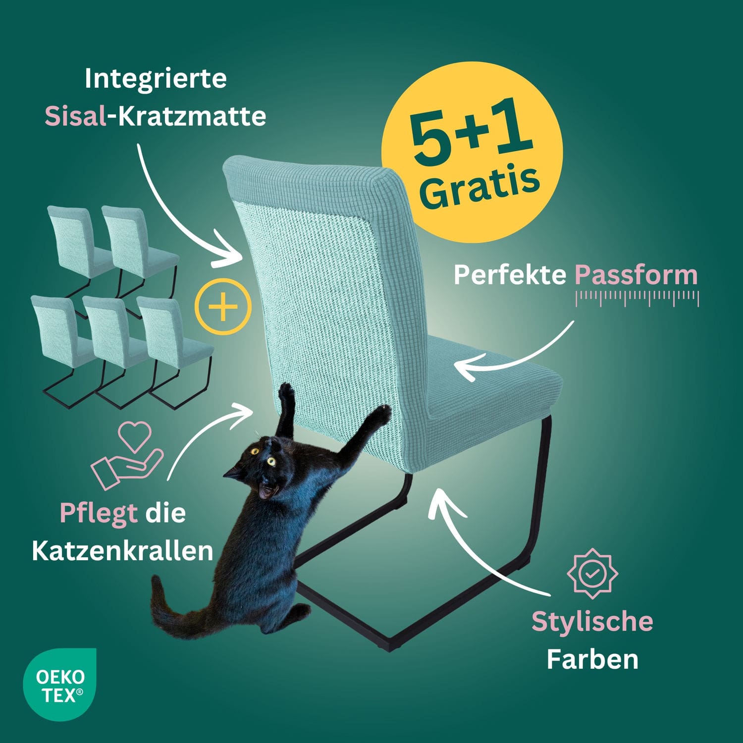 5+1 Gratis: Stuhlhusse mit Sisal Kratzmatte