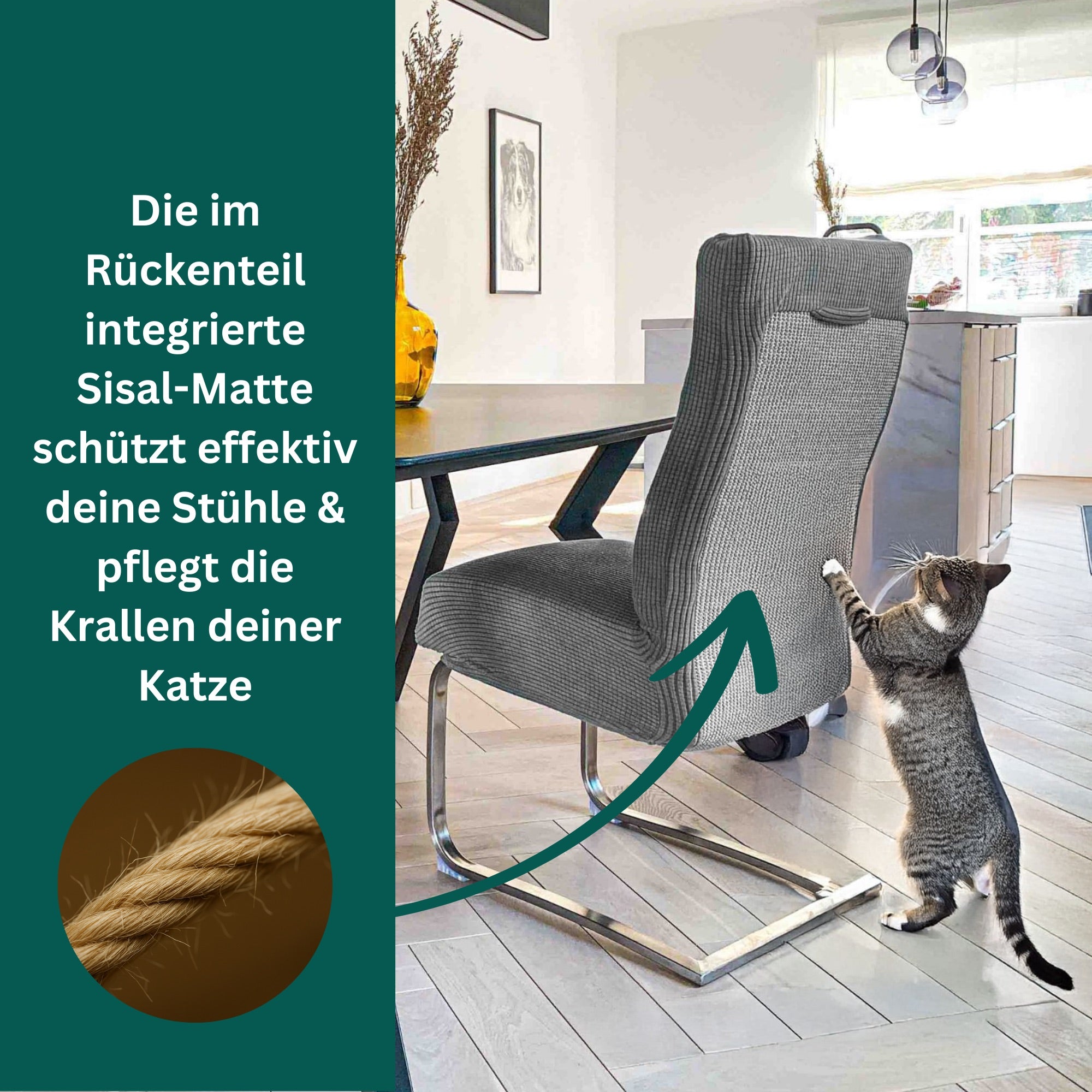 5+1 Gratis Bundle, Stuhlhusse mit Sisal, Grau